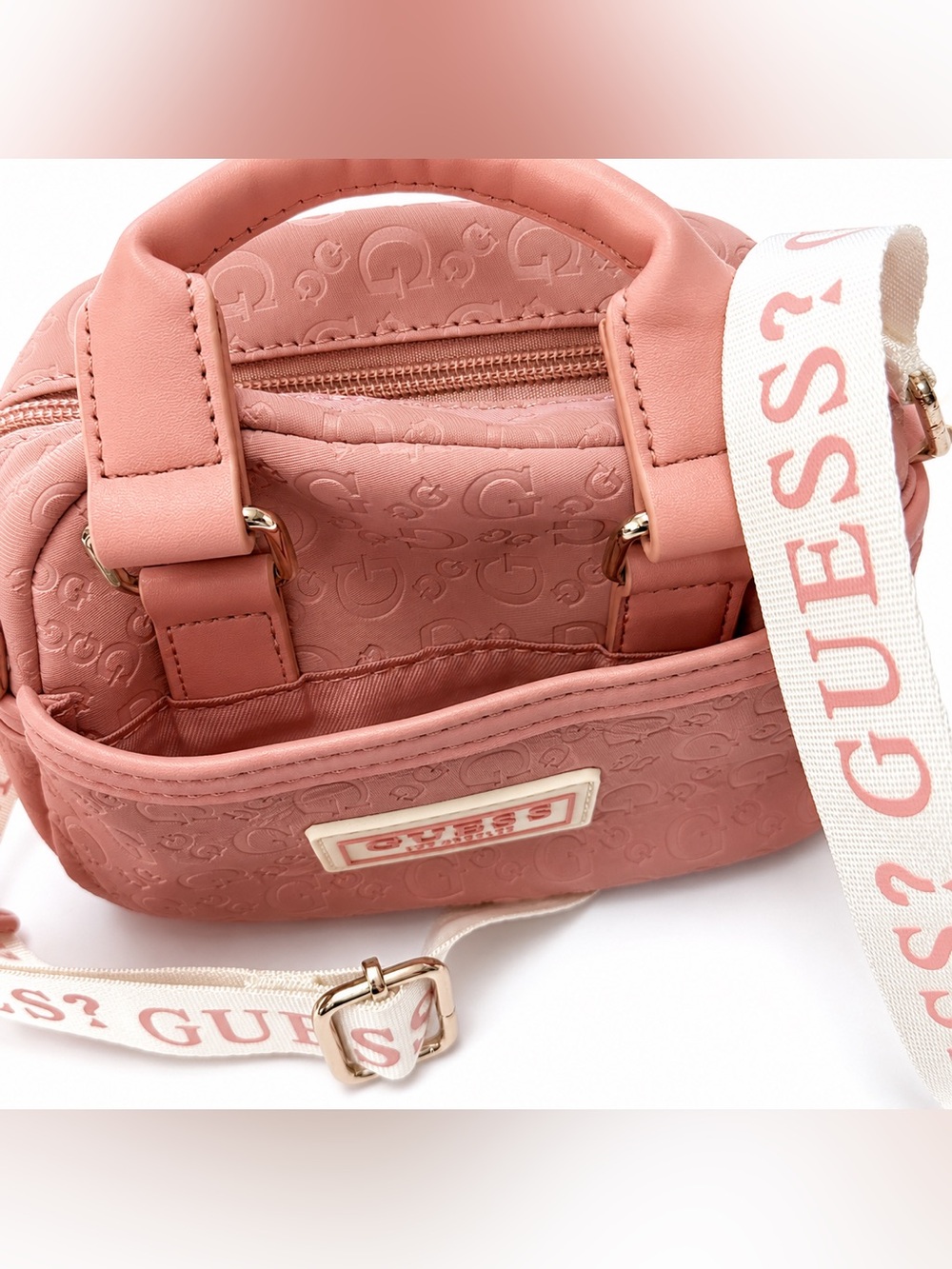GUESS Pink Embossed Mini Crossbody Bag with Branded Strap - Picture 7 of 12
